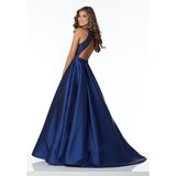 runhufu Dress Deep V-Neck Bare Back Sexy Tail Deep Blue Delicate Nail Bead Noble Dress Banquet Banquet Host Dress Dress