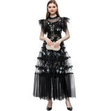 runhufu Industry Embroidery Round Collar Leaf Sleeve Net Dress Long Princess Dress Women's New Summer And Autumn 2025