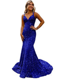 runhufu Ball Dress Body-Bagged Fishtail Small Tail Evening Dress Fine Shoulder-Band V-Neck Party Dress