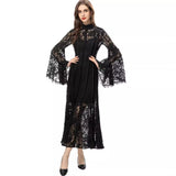 runhufu Style Collar Lace Splicing Horn Long Sleeve Long Dress Dress Spring And Summer New Women's Dress 2024