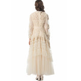 runhufu Industry Three-Dimensional Flower Hollow Long-Sleeved Lotus Side Princess Wind Apricot Dress New Women's Autumn And Winter 2024
