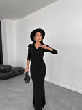 runhufu Fashion Knitted Solid Color In Autumn 2024 V-Neck Bag Hip Dress