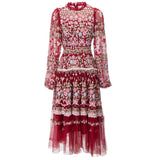 runhufu Industry Embroidery Lantern Long Sleeve Net Princess Wind Pink Dress Dress Autumn And Winter Women's New 2025
