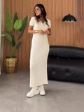 runhufu Fashion V-Neck Solid Color Comfortable Short Sleeve Dress For Fall 2024