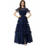 runhufu Wind Round Collar Lotus Leaf Side Splicing Short Sleeves Big Swing Purple Dress Dress Women's Autumn And Winter New 2024
