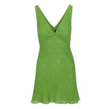 runhufu Retro Embroidered Hollow Deep V-Neck Sling Green Waist Dress Female Sweet Spicy Wind 2024 New Dress