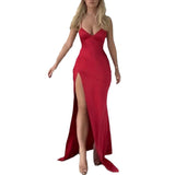runhufu Sexy V-Neck Open Fork In 2024 Solid-Colored Banquet Showback Dress