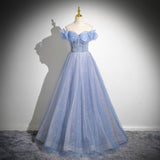 runhufu Shoulder Light Blue Vocal Art Exam Performance Dress Solo Fluffy Skirt Princess Adult Ceremony Presided Over The Annual Meeting Dress