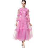 runhufu Industry Lien Clams Nail Pearl Three-Dimensional Flower Pink Round-Necked Princess Dress Dress Dress Famous Spring And Summer Woman 2025