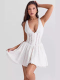 runhufu New High-End Sexy Perspective Hollow Sleeveless Dress High Waist Repair V-Neck A Dress Woman