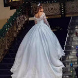 New Flesh-Colored Lace-Net Wedding Dress African Bride Long-Sleeved Diamond Decorated With Large Tailed White Wedding Dress Summer
