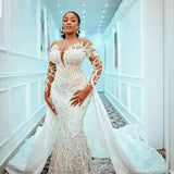 Wedding Dress 2025 New Shoulder Long-Sleeved Bride Wedding Fishtail Evening Dress Lace Wedding Dress