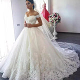 Lace Wedding Dress 2025 New Single-Word Shoulder Main Wedding Dress Large-Size Tail Dress Summer