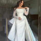 Light Wedding Lace Long Sleeves High-End Light Luxury Thin Bride Welcome Yarn Shoulder-Senior Wedding Banquet Evening Dress