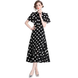 runhufu Lotle Leaf Short-Sleeved Single Buckle Tidling With Belt Dot Wave Point Princess Wind Swing Dress 2024 Summer New