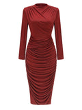 runhufu New Women's Dress Sexy Bag Hip Hot Diamond Fork Long Sleeve Dress
