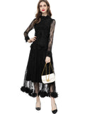 runhufu Industry Three-Dimensional Flower Collared Long-Sleeved Lace-Bum Dress Princess Dress Autumn And Winter Women's Dress New 2024