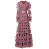 runhufu Industry Glide Sexy V-Neck Lotus Side Fluffy Long Dress Dress Dress Stand Women's Spring And Summer 2025