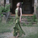 runhufu Dress New French Masquein Green Sling Dress Female Summer At-Aug Princess Birthday Dress