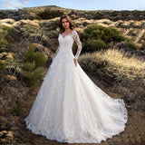 2025 Summer New Women's Long-Sleeved Shoulder Bridal Wedding Dress Dress Sexy