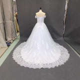 Lace Wedding Dress 2025 New Single-Word Shoulder Main Wedding Dress Large-Size Tail Dress Summer