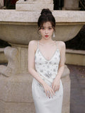 runhufu Shuxin's Design Of The Same Water-Drilled Sling Dress Female Senior Sense V-Neck Body Banquet Bag-Gown Dress Dress