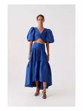 runhufu Bubble Bubble Sleeve Short Sleeve Back Single Buckle Kinesion Wrapped Blouse + High Waist Half-Dress Skirt Suit