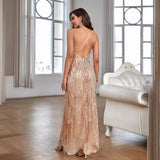 runhufu Selling 2024 Sexy Women's Deep V-Necked Shoulder Summer Irregular Temperament Sling Joint Dress