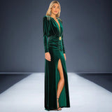 runhufu Women's Sexy Deep V-Neck Velvet Dress Dress French High-End Temperament Dress Dress Woman