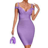 runhufu Bandage Dress Sexy V-Neck Dress Bare Back Tight Banquet Evening Dress Bag Hip Dress New