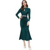 runhufu Industry Nails Sexy Hollow Long-Sleeved Fishtail Princess Dress Dress Women's Spring And Summer New 2024