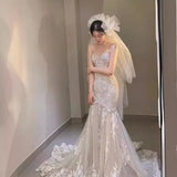 Fishtail Lace Wedding Dress Yarn Advanced Texture 2025 New Bride Slimming Super Fairy Boobs Go Out Yarn Woman