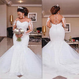 Wedding Dress 2025 New Wedding Dress Bride Wedding Lace Fish Tail Long-Sleeved Wedding Dress Summer Model