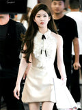 runhufu Luth's Same Thousand Gold Lace Hanging Neck Dress Female Summer Temperament Short Sleeveless Clame Skirt
