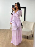 runhufu 2024 Elegant Splicing Long-Sleeved V-Neck Dress Women's Long Dress