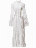runhufu Style Collar Lace Splicing Horn Long Sleeve Long Dress Dress Spring And Summer New Women's Dress 2024