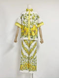runhufu New Fashion Positioning Print Collar Short Sleeve Top With Casual Trousers Holiday Set