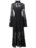 runhufu Style Collar Lace Splicing Horn Long Sleeve Long Dress Dress Spring And Summer New Women's Dress 2024
