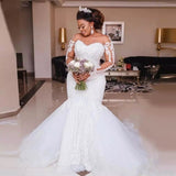 Wedding Dress 2025 New Wedding Dress Bride Wedding Lace Fish Tail Long-Sleeved Wedding Dress Summer Model