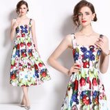 runhufu Dress 2024 Summer Vacation House Cotton Yellow Rose Print Big Swing Princess Fairy Mid-Long Dress