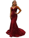 runhufu Ball Dress Body-Bagged Fishtail Small Tail Evening Dress Fine Shoulder-Band V-Neck Party Dress