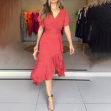 runhufu 2024 French V-Neck High-Rise Slim Slimy Sexy Fashion Dress