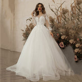 Wedding Dress 2025 Summer Big Tail Sexy Tulle Word Shoulder Bubble Long-Sleeved Wedding Dress