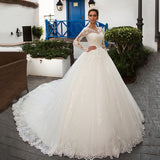 Wedding Dress 2025 New Round-Neck Long-Sleeved Lace Thin French Bridal Hairy Tail Wedding Dress
