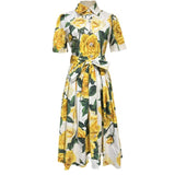 runhufu Rose Print Short Sleeve Single Buckle With Waist Cotton Dress Spring And Summer Women's New 2024