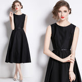 runhufu New French Temperament Light Style Light Wind To The Waist Thin Fashion Long Sleeveless Dress