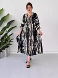 runhufu Fashion Prints In The Summer Of 2024 V-Neck Vacation Comfort Loose Dress