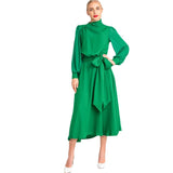 runhufu Spring And Summer Women's New Sexy Irregular Collar Long Sleeves Long-Sleeved Puffy Green Dress Dress Dress
