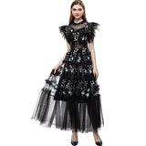 runhufu Industry Embroidery Round Collar Leaf Sleeve Net Dress Long Princess Dress Women's New Summer And Autumn 2025
