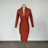 runhufu Deep V-Neck Fashion Trendy Long Sleeve Banded Dress With High-End Banquet Evening Dress